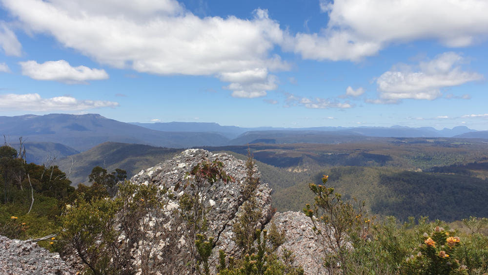 View of Western Bluff, Walls of Jerusalem and Cradle Mountain National Parks from Mt Claude, Tasmania